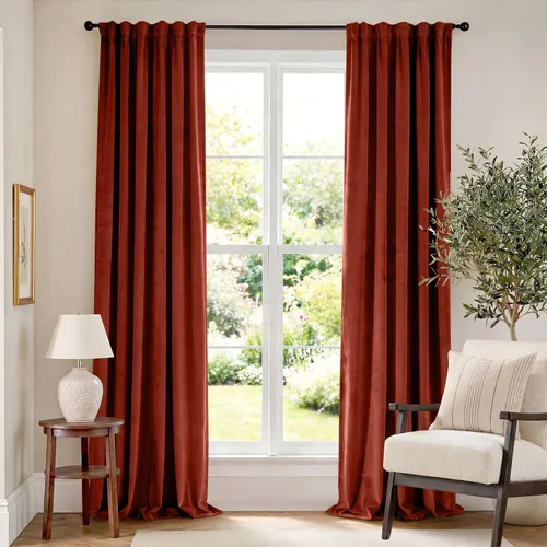 Vista 22 de Lazzzy Cortinas opacas de terciopelo beige de 84 pulgadas de largo con aislamiento térmico para oscurecer la habitación, cortinas forradas de lujo