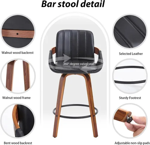 Vista 6 de VipDesk - Taburetes de bar giratorios, taburetes de bar de 26" de altura de mostrador con respaldo y brazos, sillas de bar tapizadas modernas