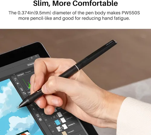 Vista 3 de HUION Bolígrafo delgado PW550S de 0.374 in de diámetro para Huion Inspiroy 2/Giano/Keydial/Dial 2, K12/K13/K16(2021)/K22/K24 Series, Kamvas Pro 13