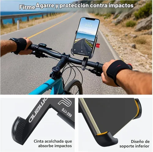 Vista 6 de Soporte de teléfono para bicicleta, soporte de manillar de aluminio para Negro