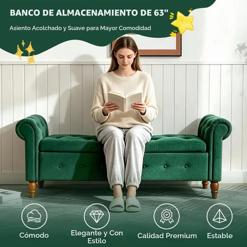 Vista 3 de NIOIIKIT Banco Otomano de Almacenamiento de 63'', Banco de Entrada con Botones Capitoné al Final de la Cama, Banco Largo de Otomán con Brazos