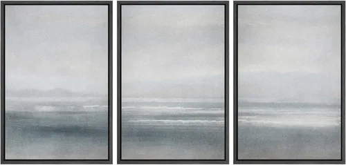 Vista 46 de SIGNWIN Lienzo enmarcado para pared, juego de arte abstracto de serenidad costera, ilustraciones abstractas junto al mar, arte moderno, decorativo