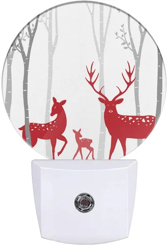 Vista 8 de LEDLAMP3009 - Luz nocturna de ciervo con enchufe, color rojo, árbol de abedul, tronco de invierno, cornamenta, vida silvestre, luz nocturna