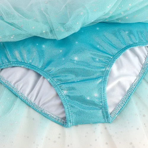 Vista 5 de EQSJIU Leotardo de ballet de manga larga con falda tutú para niñas, baile, gimnasia, niños pequeños, vestido de fiesta de copo de nieve brillante