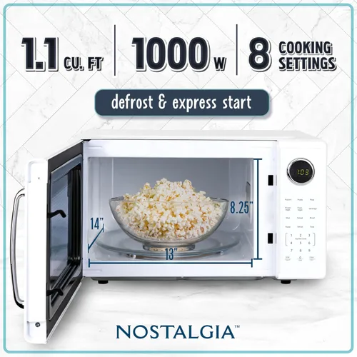 Vista 92 de Nostalgia Horno microondas retro compacto para encimera, 0.7 pies cúbicos, 700 vatios con pantalla digital LED, bloqueo para niños, interior fácil