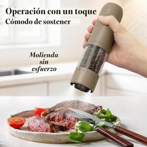 Vista 2 de Ultrean - Molinillo eléctrico de sal y pimienta, recargable, color marrón