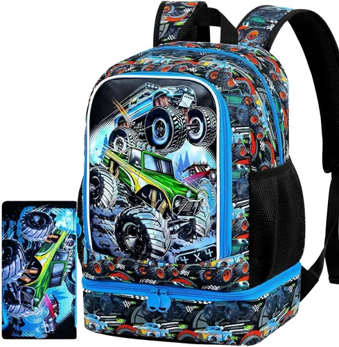 Vista 20 de CCJPX 3Pcs Backpack for Boys, 16 Inch Preschool Elementary Kindergarten School Backpacks and Lunch Box Aa1-dinosaurio Negro