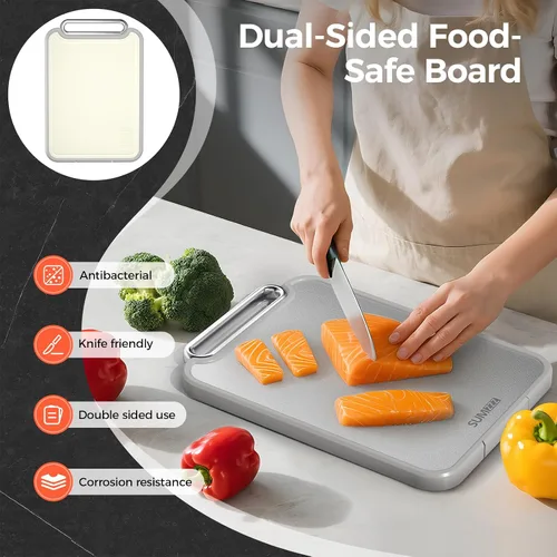 Vista 5 de Sumzzz Tabla de cortar de acero inoxidable para cocina, tabla de cortar 2 en 1 de doble cara, apta para lavavajillas, acero inoxidable de grado