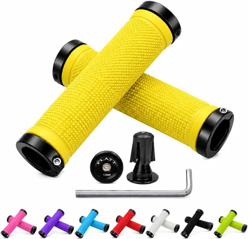 Vista 11 de PLATT - Puños de manillar de bicicleta con gomas de goma coloridas Puños de bicicleta cómodos para bicicletas BMX/MTB verde (Green+End Caps)