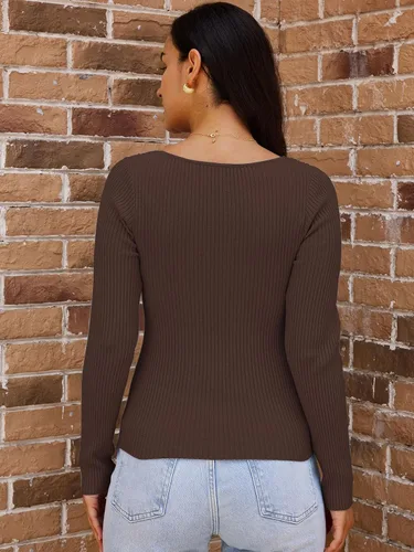 Vista 36 de LILLUSORY Ropa de otoño con nudo torcido 2025 para mujer, trajes de moda con parte superior acanalada de manga larga