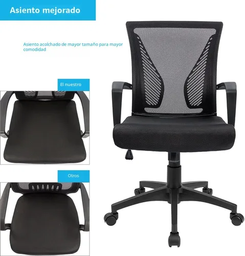 Vista 4 de Furmax Silla de oficina ergonómica de escritorio para computadora, silla de malla, respaldo medio, soporte lumbar giratorio con reposabrazos