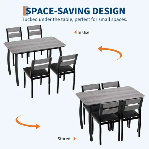 Vista 5 de IDEALHOUSE Juego de mesa de comedor para 4 mesas de cocina modernas y sillas con bordes biselados, asientos acolchados, marco de metal compacto que