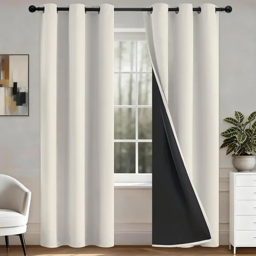 Vista 10 de COSVIYA Cortinas opacas 100% beige Biscotti para dormitorio, juego de 2 paneles de 63 pulgadas de largo, bloqueo de luz completa, aislamiento