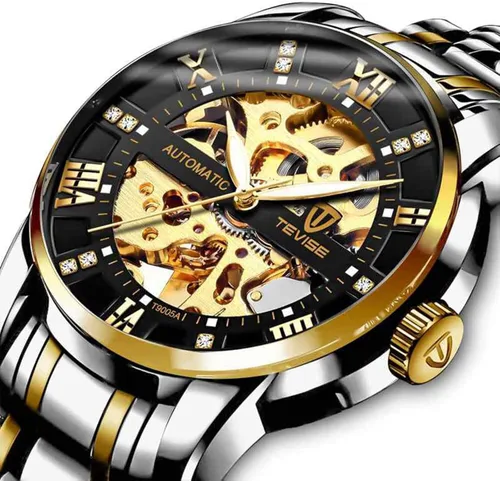 Vista 2 de Dentily Reloj mecánico de acero inoxidable esqueleto automático impermeable relojes de negocios para hombre