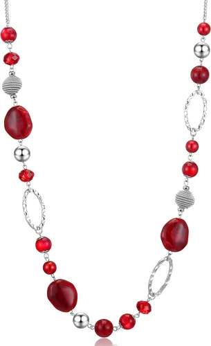 Vista 8 de BULINLIN Collar largo de cuentas para mujer, collar de cadena de suéter plateado con cuentas de resina de cristal, collar de joyería de moda