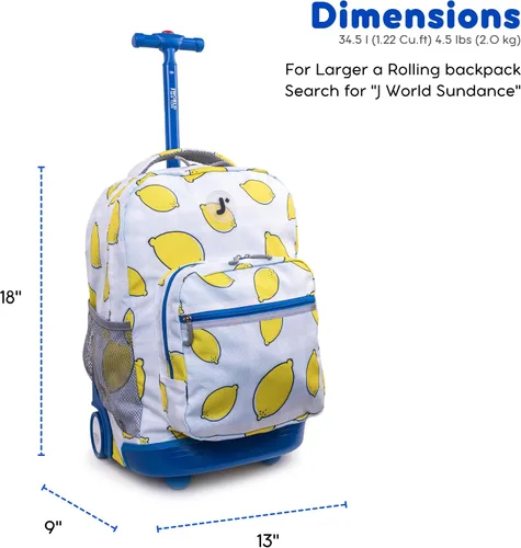 Vista 7 de J World Sunrise Kids - Mochila con ruedas para niñas y niños. Mochila con ruedas para la escuela, Lemona, Sunrise Kids - Mochila con ruedas