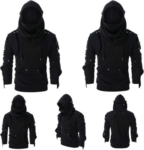 Vista 2 de Muscularfit Sudadera de manga larga con capucha y tachuelas retro de invierno para hombre