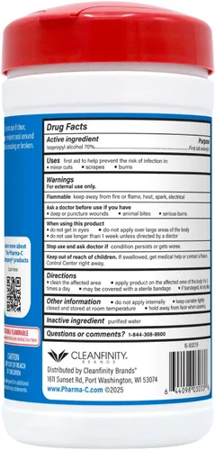 Vista 3 de The Pharma-C Company - Toallitas de alcohol isopropílico al 70% [paquete de 6 - 40 unidades en botes] - Antiséptico de primeros auxilios en masa