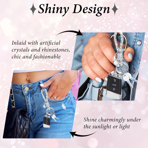Vista 7 de Crystal Bling Car Keychain, Car Key Chain Glitter Key Ring, Rhinestone Keychain Ring Strap