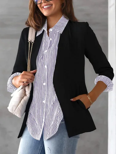 Vista 3 de AISEW Camisas con botones para mujer, a rayas, clásicas, de manga larga, con cuello y bolsillo