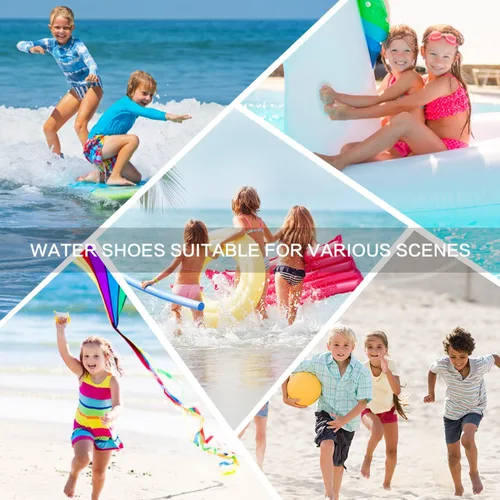 Vista 6 de ANLUKE Zapatos de agua para niños y niñas, calcetines acuáticos descalzos, de secado rápido, para playa, natación, deportes al aire libre, zapatos