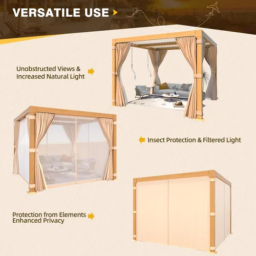 Vista 7 de MELLCOM Pérgola con Persianas – Pérgola de Aluminio de 10 x 10 pies con techo de persianas ajustables y cortinas y redes impermeables