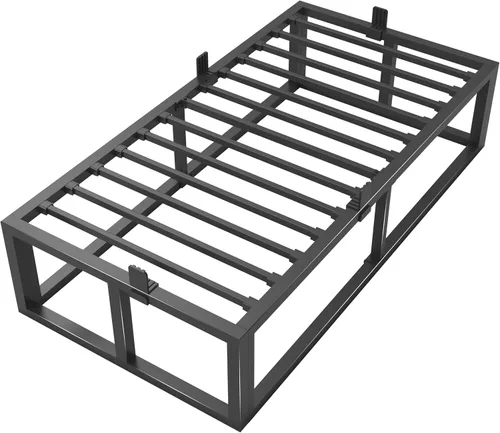 Vista 14 de Bilily Marco de cama individual de 14 pulgadas con soporte de listones de acero resistente, plataforma de metal resistente para colchón