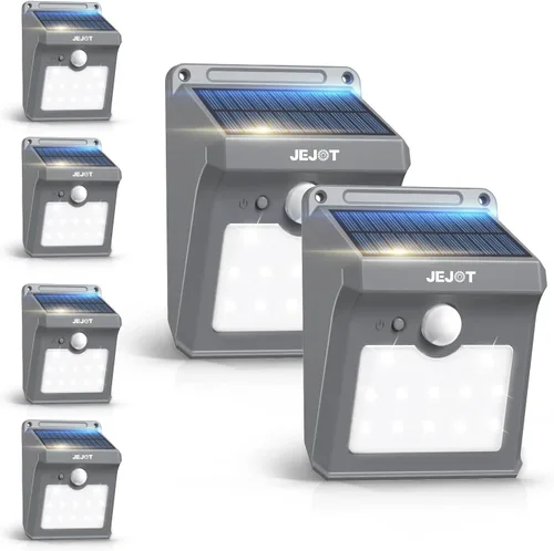 Vista 17 de JEJOT Paquete de 6 luces solares con sensor de movimiento para exteriores, impermeables, 270° de ángulo amplio, 3 modos, luces solares de pared