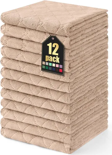 Vista 54 de Homaxy - Paquete de 12 trapos de cocina (13 x 19 pulgadas, marrón), de terciopelo coral supersuaves y absorbentes para lavar platos, paño