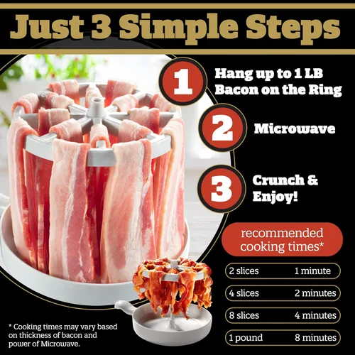 Vista 3 de Bacon Wizard - Cocina para microondas y tocino – Cocina hasta 1 libra de tiras a la vez – Crujiente y uniformemente cocinado en minutos – Bandeja