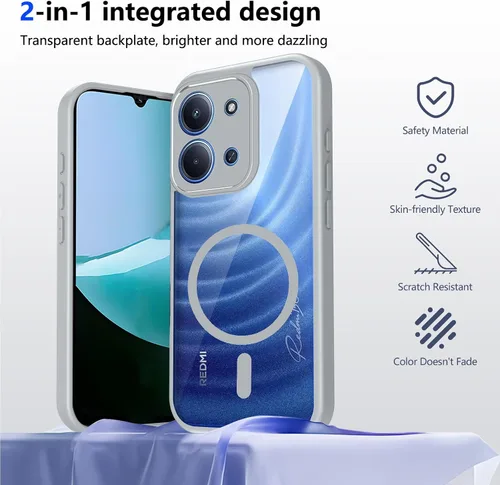 Vista 355 de Funda magnética transparente compatible con Xiaomi 17T, color negro 2 en 1 PC + TPU cubierta de teléfono a prueba de golpes, carcasa protectora