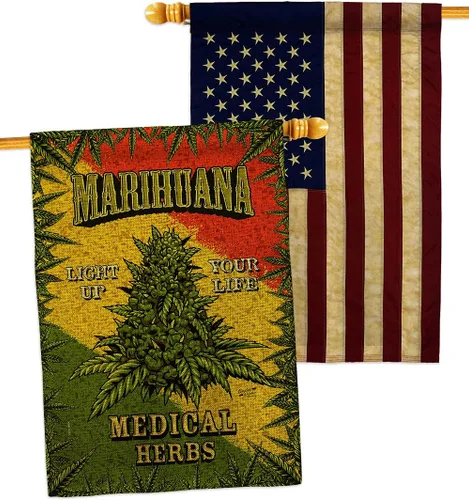 Vista 7 de Marihuana Burlap House Flags 2 pcs Pack Novelty Trendy Popular New Trend Interesting Exciting Small Decorative Gift Yard Banner Double-Sided Made In