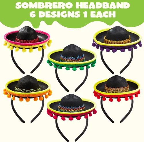Vista 6 de JOYIN - 6 diademas con sombrero de tela para fiesta del Cinco de Mayo, suministros para fiesta, sombreros de fiesta, decoraciones temáticas