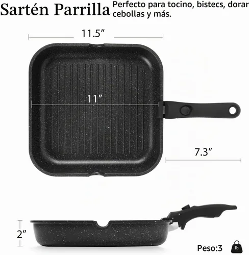 Vista 2 de ESLITE LIFE - Sartén antiadherente de 11 pulgadas con mango desmontable