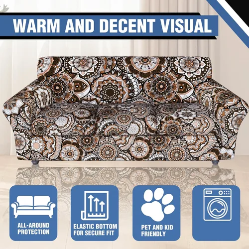 Vista 6 de Fundas elásticas para sofá de 3 cojines, fundas de sofá florales de 4 piezas con parte inferior elástica, protector de muebles para sala de estar