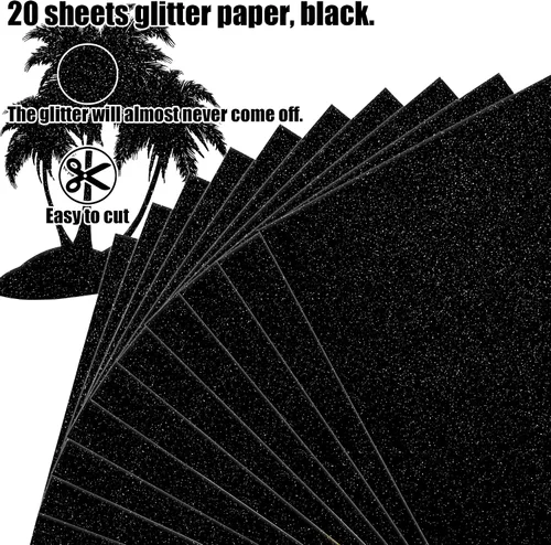 Vista 3 de FEILIBAY 20 hojas de papel de cartulina negra con purpurina, tamaño A4, para manualidades, decoraciones de cumpleaños y bodas, caja de regalo