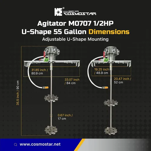 Vista 3 de COSMOSTAR - Mezclador de pintura de tambor ajustable con agitador neumático de 55 galones de 1/2 HP de 55 galones Mezclador de soporte neumático