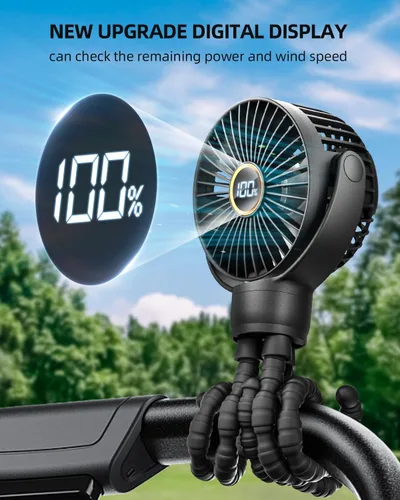 Vista 2 de Ventilador portátil del cochecito, mini ventiladores del bebé con pilas con pantalla LED Negro