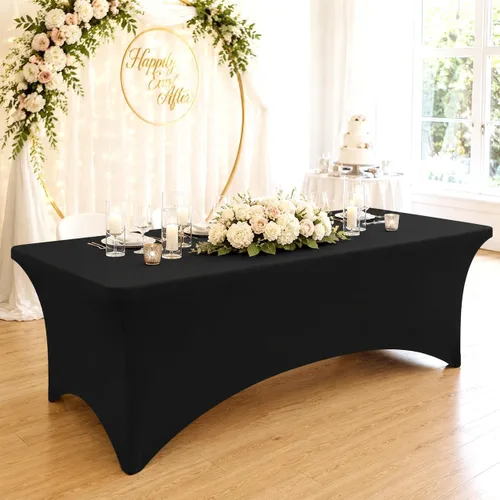 Vista 6 de Smiry Paquete de 2 manteles de elastano de 6 pies, fundas de mesa elásticas ajustables extensibles, lavables y sin arrugas, rectangulares para mesa