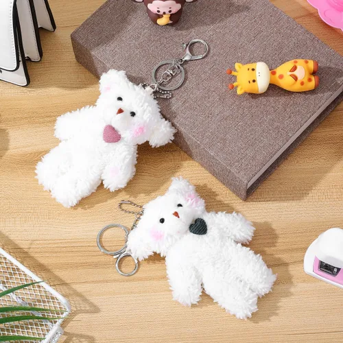 Vista 9 de NUOBESTY 2 llaveros de oso de peluche, bonitos dijes para bolsa de oso de peluche con corazón de osos suaves para bolso, mochila, bolso, llaveros a