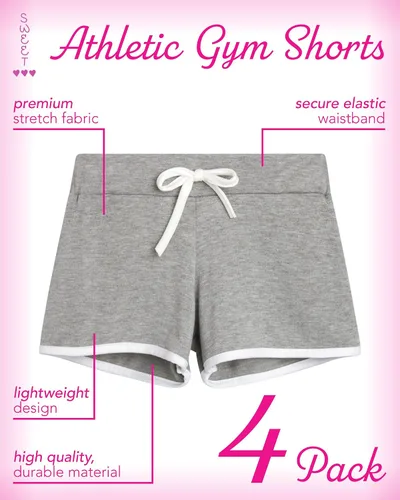Vista 2 de Sweet Hearts Pantalones cortos deportivos para niña, paquete de 4 pantalones cortos deportivos de rizo francés para gimnasio, delfín fabricados