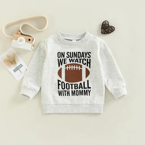 Vista 2 de Chloefairy Sudadera para bebé niño y niña los domingos con texto en inglés We Watch Football with Daddy, camiseta para mamá, camiseta de otoño