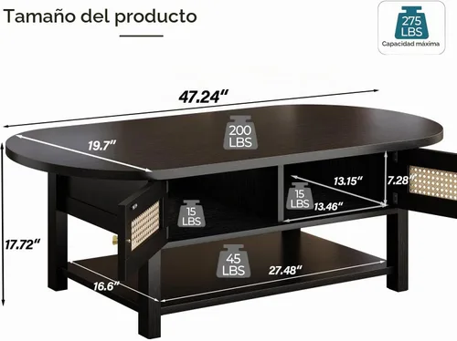 Vista 2 de LVB - Mesa auxiliar ovalada de 47 pulgadas, de madera de ratán bohemio con almacenamiento