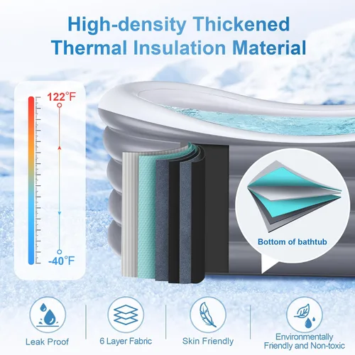 Vista 4 de BINYUAN Bañera inflable para adultos – Tina de hidromasaje plegable portátil con bomba eléctrica, diseño de baño caliente y hielo, plegable para 1-2