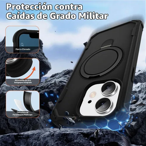Vista 3 de Funda compatible con iPhone 12 y 12 Pro de 6.1 pulgadas con soporte de anillo magnético [protección militar contra caídas] [compatible con MagSafe]