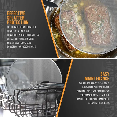 Vista 5 de U.S. Kitchen Supply Juego de 3 protectores de salpicaduras de acero inoxidable de 13 pulgadas, cubierta de malla fina, grasa y aceite, pantalla
