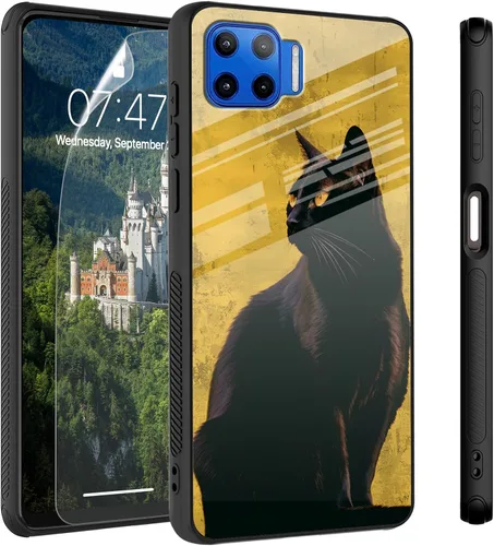 Vista 54 de Funda para Motorola Moto Edge 2022, cubierta trasera de vidrio templado con protector de pantalla, funda protectora a prueba de golpes para Motorola