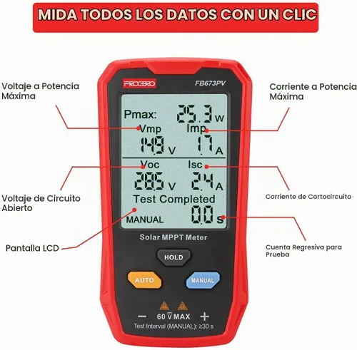 Vista 5 de Multímetro fotovoltaico grande del LCD del probador del panel solar