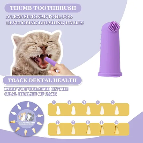 Vista 6 de Kit de cepillo de dientes para gatos, cepillos suaves y rastreador de cuidado dental Cuidado suave del gato. Cepillado para principiantes. Dientes