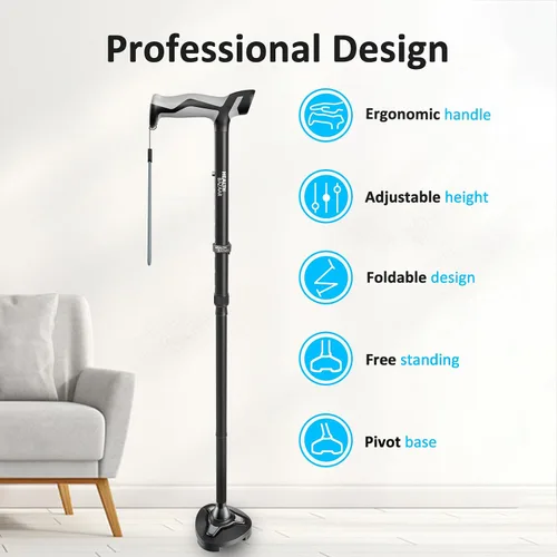 Vista 2 de HEALTHBAZAAR - Bastón para hombres y mujeres - Bastón giratorio que se sostiene solo, bastones plegables ajustables para adultos y personas mayores